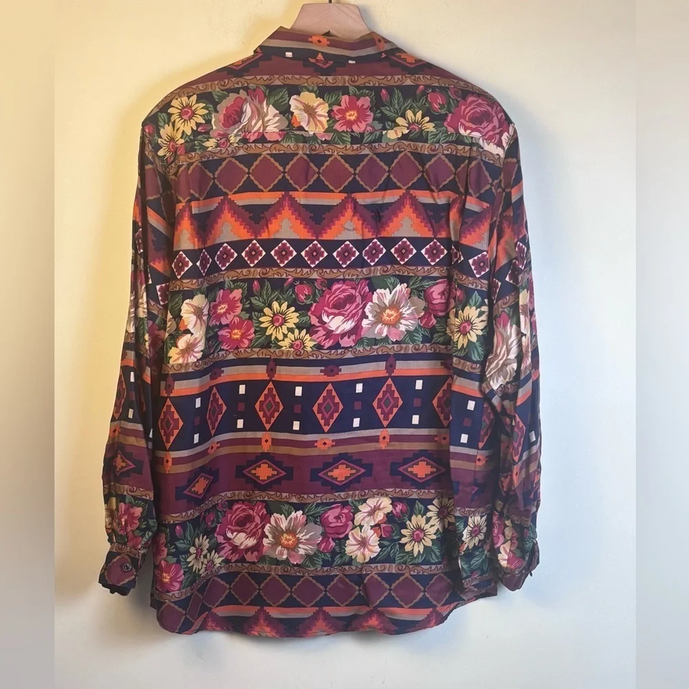 Susan Bristol Multicolor Vintage Y2K Floral Geometric Floral Shirt Size 8